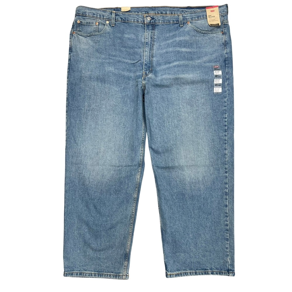 Levis 550 Relaxed Fit Stretch Jeans Mens 52x29 Light Wash Blue Denim Pants
